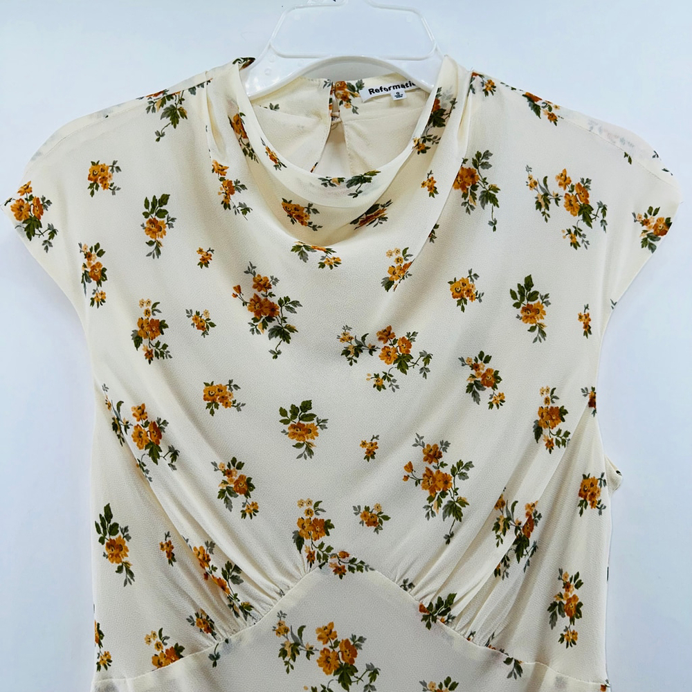 REFORMATION Bettie Floral PREPPY Cap Sleeve HIGH NECK MOCK Top WOMENS 0 XS - Picture 3 of 10